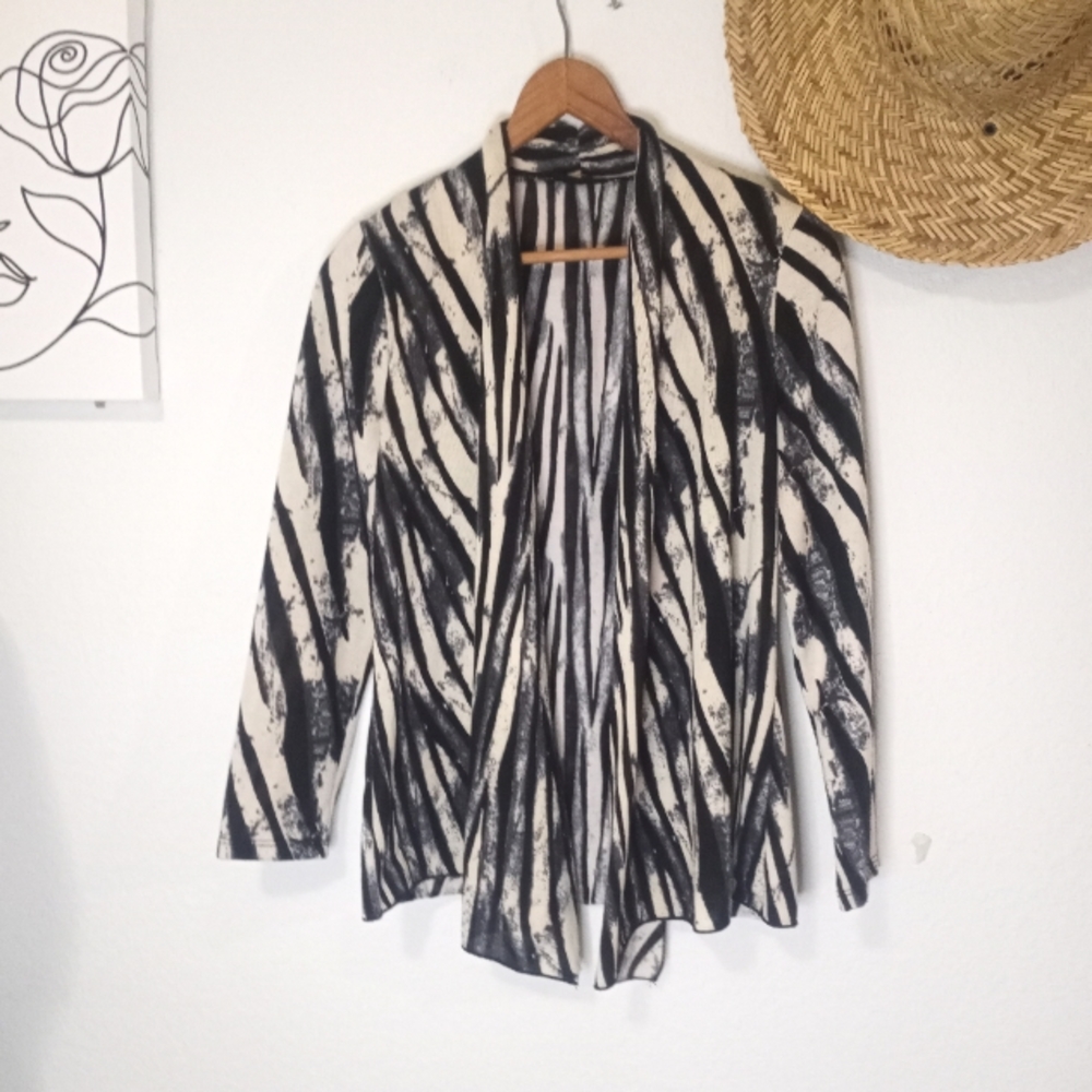 PerSeption Petite Cream/ Black Tie Dye Cardigan Sz LP